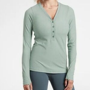 Athleta Uptempo Henley Long Sleeve Shirt Ribbed Heather Foam Blue Size XL Women